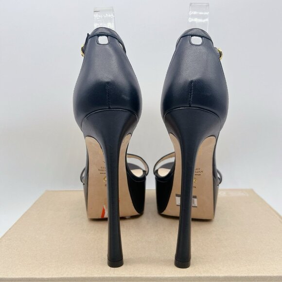 Stuart Weitzman Nudistcurve Hollywood Platform Sandal Black Leather US 8.5 Spain - Picture 6 of 10